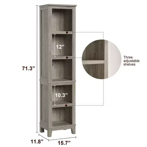 Libreria a 5 Ripiani con Scaffali Regolabili, Scaffale Alto 180cm con Gambe in Legno, Libreria in Stile Rustico per Soggiorno e Ufficio