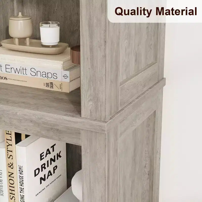 5 Tier Bookcase with Adjustable Shelves, 71 Tall Bookshelf w/ Wooden Legs, Farmhouse Bookcase for Living Room Office