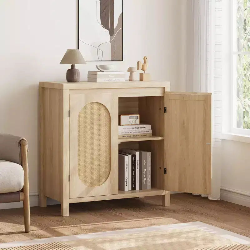Credenza moderna con ripiano regolabile, ante in vetro, piccolo mobile console con contenitore, per soggiorno, sala da pranzo