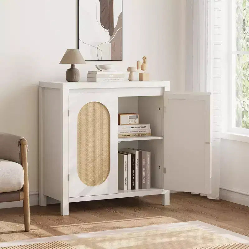 Credenza moderna con ripiano regolabile, ante in vetro, piccolo mobile console con contenitore, per soggiorno, sala da pranzo
