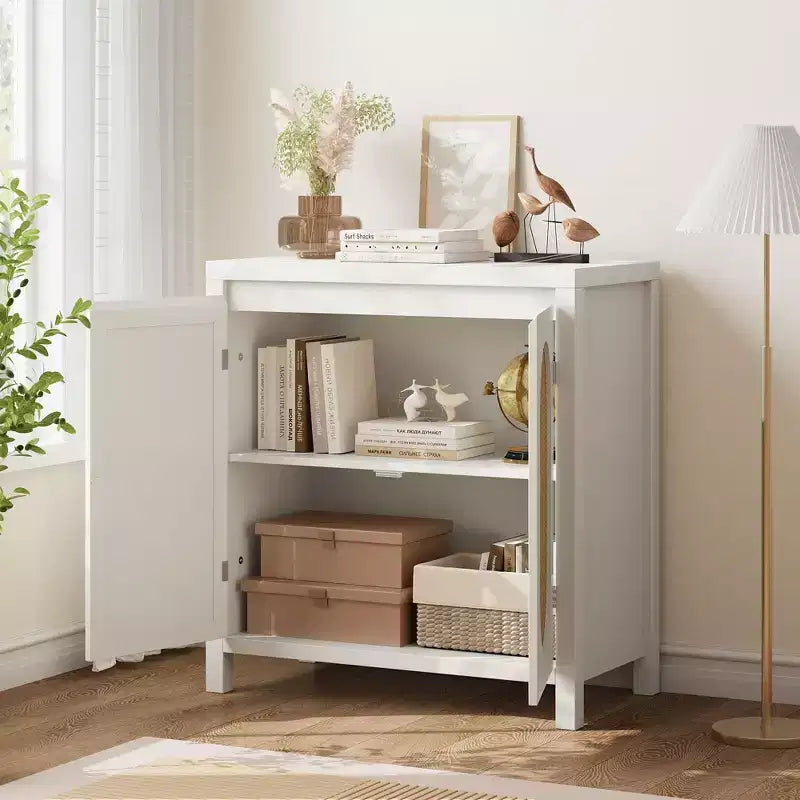 Credenza moderna con ripiano regolabile, ante in vetro, piccolo mobile console con contenitore, per soggiorno, sala da pranzo