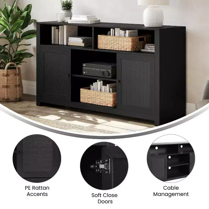 Flash Furniture Malaki Mid-Century Modern Buffet Sideboard with 2 Soft Close Doors and Adjustable Center Shelf, TV Stand for up to 65 TV's