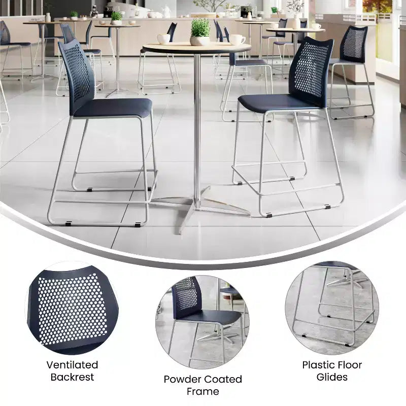 Flash Furniture 3 Pack Hercules Stackable Counter Stool with Air-Vent Back and Powder Coated Sled Base