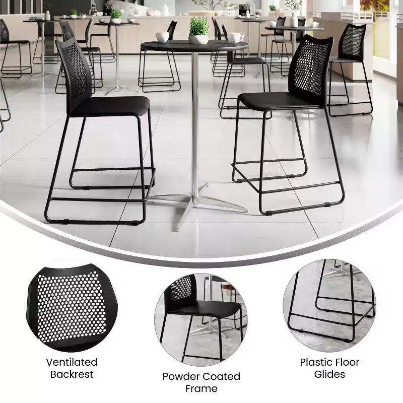 Flash Furniture 3 Pack Hercules Stackable Counter Stool with Air-Vent Back and Powder Coated Sled Base