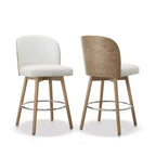 Jennifer Taylor Home Tomlin Bentwood 26.5 Upholstered Swivel Set of 2 Counter Stools in Off White Boucle