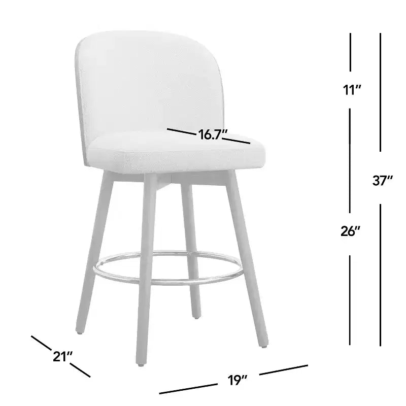 Jennifer Taylor Home Tomlin Sgabelli da bancone girevoli imbottiti in Boucle bianco sporco, 26,5", set da 2