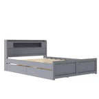 Letto a piattaforma Queen Whisen in legno con contenitore, luci LED, 2 cassetti e 1 letto estraibile