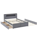 Letto a piattaforma Queen Whisen in legno con contenitore, luci LED, 2 cassetti e 1 letto estraibile