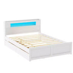 Letto a piattaforma Queen Whisen in legno con contenitore, luci LED, 2 cassetti e 1 letto estraibile