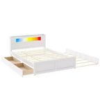 Letto a piattaforma Queen Whisen in legno con contenitore, luci LED, 2 cassetti e 1 letto estraibile