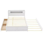 Letto a piattaforma Queen Whisen in legno con contenitore, luci LED, 2 cassetti e 1 letto estraibile
