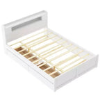 Letto a piattaforma Queen Whisen in legno con contenitore, luci LED, 2 cassetti e 1 letto estraibile