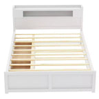 Letto a piattaforma Queen Whisen in legno con contenitore, luci LED, 2 cassetti e 1 letto estraibile