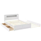 Letto a piattaforma Queen Whisen in legno con contenitore, luci LED, 2 cassetti e 1 letto estraibile