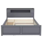Letto a piattaforma Queen Whisen in legno con contenitore, luci LED, 2 cassetti e 1 letto estraibile