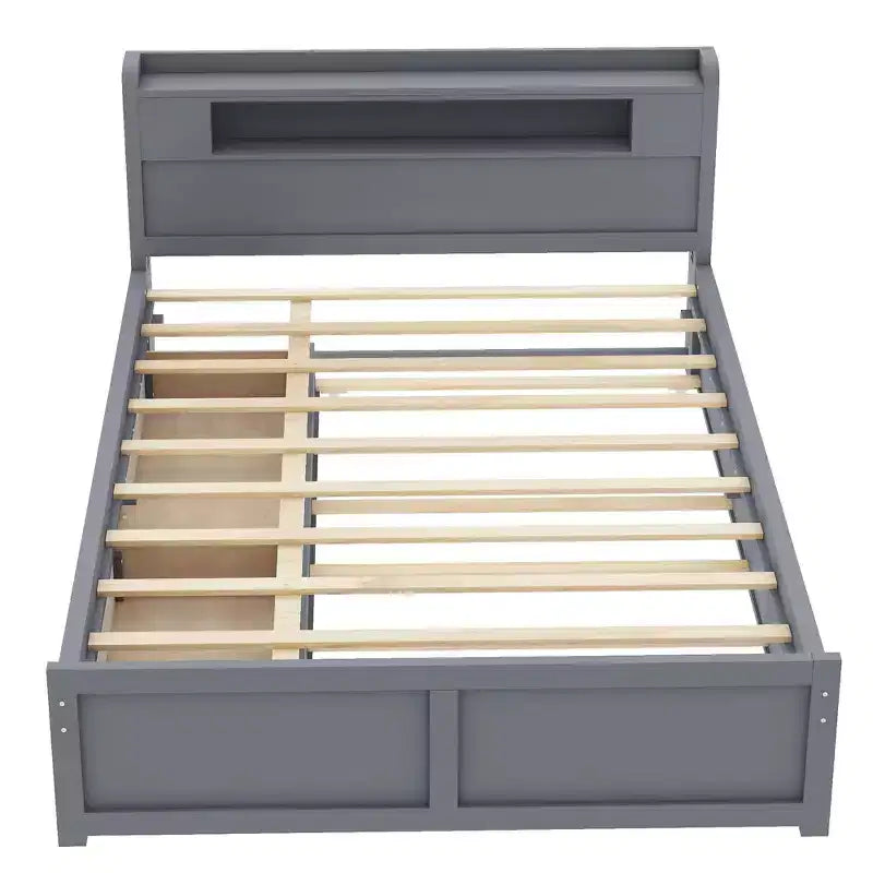 Letto a piattaforma Queen Whisen in legno con contenitore, luci LED, 2 cassetti e 1 letto estraibile
