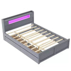 Letto a piattaforma Queen Whisen in legno con contenitore, luci LED, 2 cassetti e 1 letto estraibile