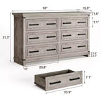 Cassettiera rustica da 55", comò a 6 cassetti, con texture naturale, con maniglia in metallo, per soggiorno, ingresso