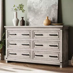 Cassettiera rustica da 55", comò a 6 cassetti, con texture naturale, con maniglia in metallo, per soggiorno, ingresso