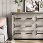 Cassettiera rustica da 55", comò a 6 cassetti, con texture naturale, con maniglia in metallo, per soggiorno, ingresso