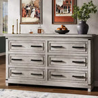 Cassettiera rustica da 55", comò a 6 cassetti, con texture naturale, con maniglia in metallo, per soggiorno, ingresso