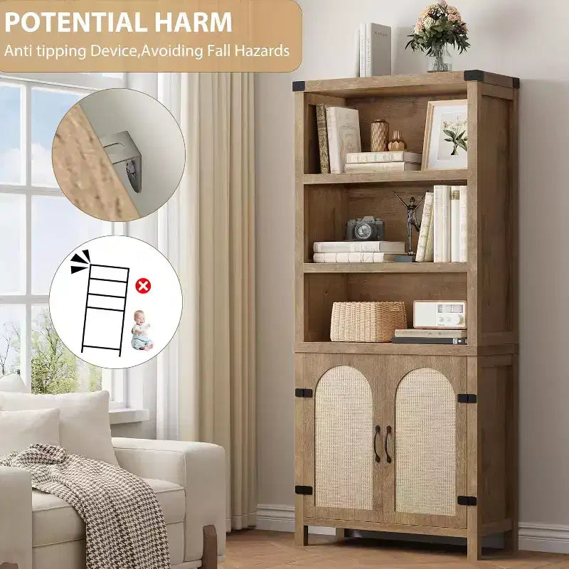 5 Tier Storage Cabinet, Tall Bookshelf, Bookcases and Bookshelves with Doors, 5 Tier Storage Cabinet for Home, Office, Living Room