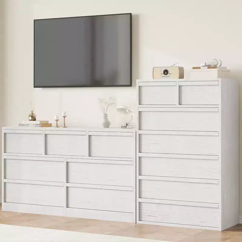 Garvee 7 Drawer Dresser for Bedroom, White 7 Chest of Drawers Tall with Concave Handles, Wooden Dresser Organizer for Living Room Nursery Entryway
