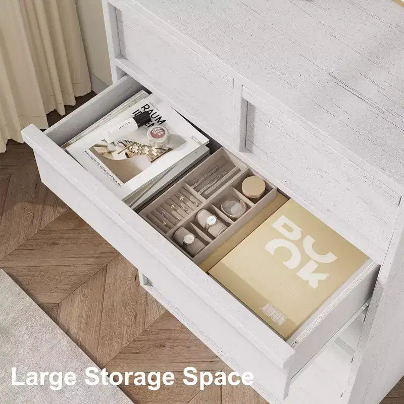 Garvee 7 Drawer Dresser for Bedroom, White 7 Chest of Drawers Tall with Concave Handles, Wooden Dresser Organizer for Living Room Nursery Entryway