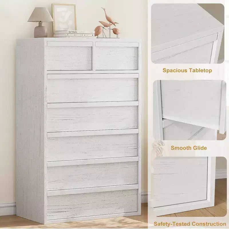 Garvee 7 Drawer Dresser for Bedroom, White 7 Chest of Drawers Tall with Concave Handles, Wooden Dresser Organizer for Living Room Nursery Entryway