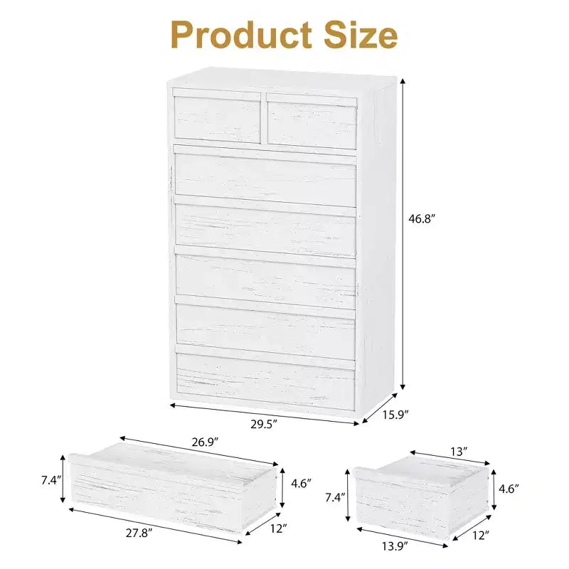 Garvee 7 Drawer Dresser for Bedroom, White 7 Chest of Drawers Tall with Concave Handles, Wooden Dresser Organizer for Living Room Nursery Entryway