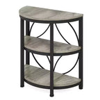 MAYEERTY Tavolino Laterale Semicircolare, Piano Marrone Rustico, Gambe in Metallo Nero, 3 Ripiani Aperti