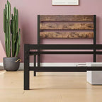 CLIHOME Rustic Brown Platform Bed Frame with Rustic Vintage Wood Headboard, Strong Metal Slats Support Mattress Foundation