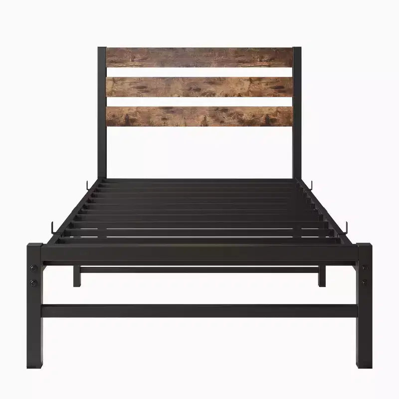 CLIHOME Rustic Brown Platform Bed Frame with Rustic Vintage Wood Headboard, Strong Metal Slats Support Mattress Foundation