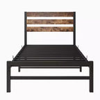 CLIHOME Rustic Brown Platform Bed Frame with Rustic Vintage Wood Headboard, Strong Metal Slats Support Mattress Foundation