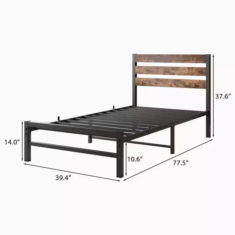 CLIHOME Rustic Brown Platform Bed Frame with Rustic Vintage Wood Headboard, Strong Metal Slats Support Mattress Foundation
