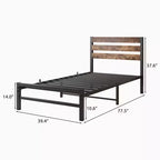 CLIHOME Rustic Brown Platform Bed Frame with Rustic Vintage Wood Headboard, Strong Metal Slats Support Mattress Foundation