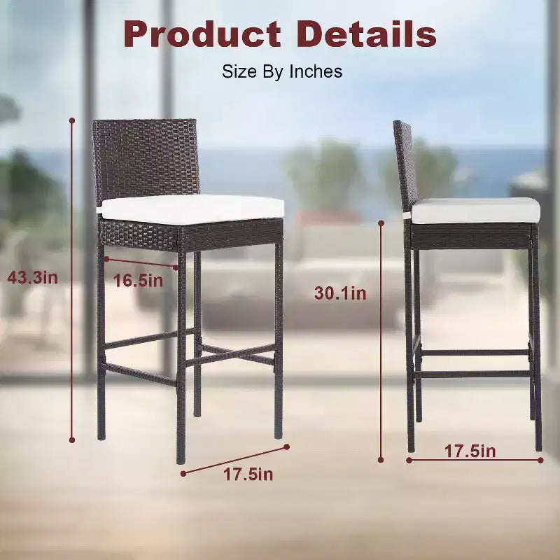BestMassage Modern Bar Stools Set of 2 Wicker Patio Bar Chairs, Brown