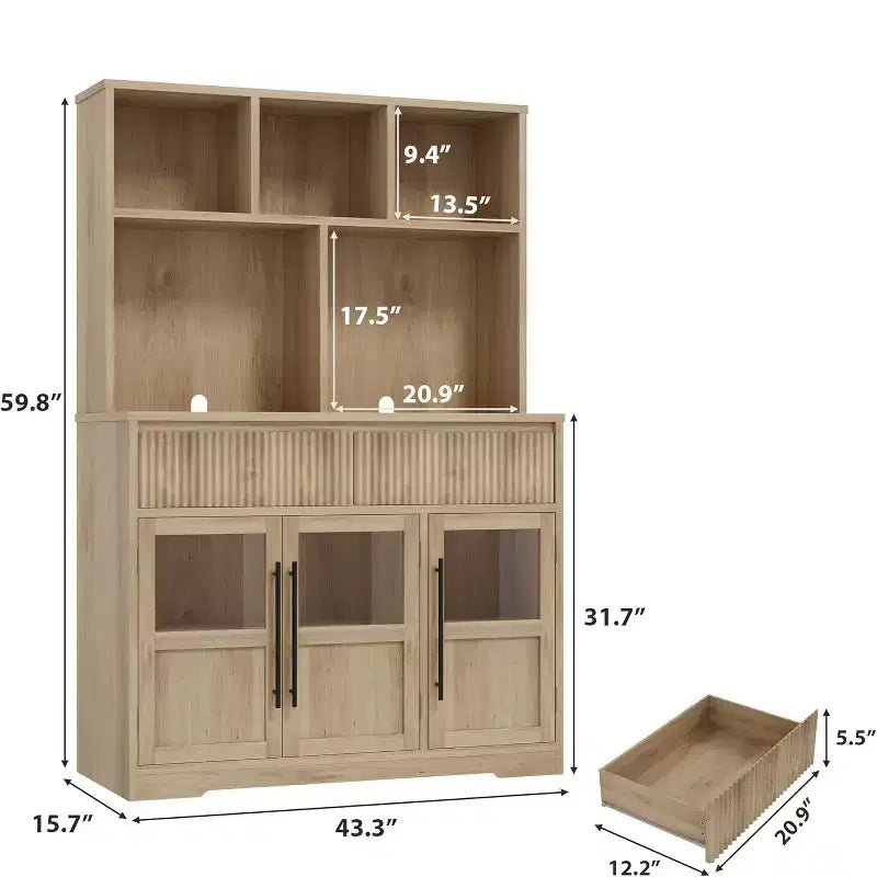 Dispensa da cucina a 60 ante con ante in vetro, mobiletto per alimenti, organizer da cucina, design a onda, per soggiorno, sala da pranzo