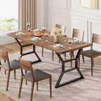 71 Inch Dining Table for 6 to 8 People, Rustic Style Rectangle Kitchen Table, Geometric Metal Legs, Modern Farmhouse Style, for Kitchen