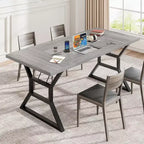 71 Inch Dining Table for 6 to 8 People, Rustic Style Rectangle Kitchen Table, Geometric Metal Legs, Modern Farmhouse Style, for Kitchen