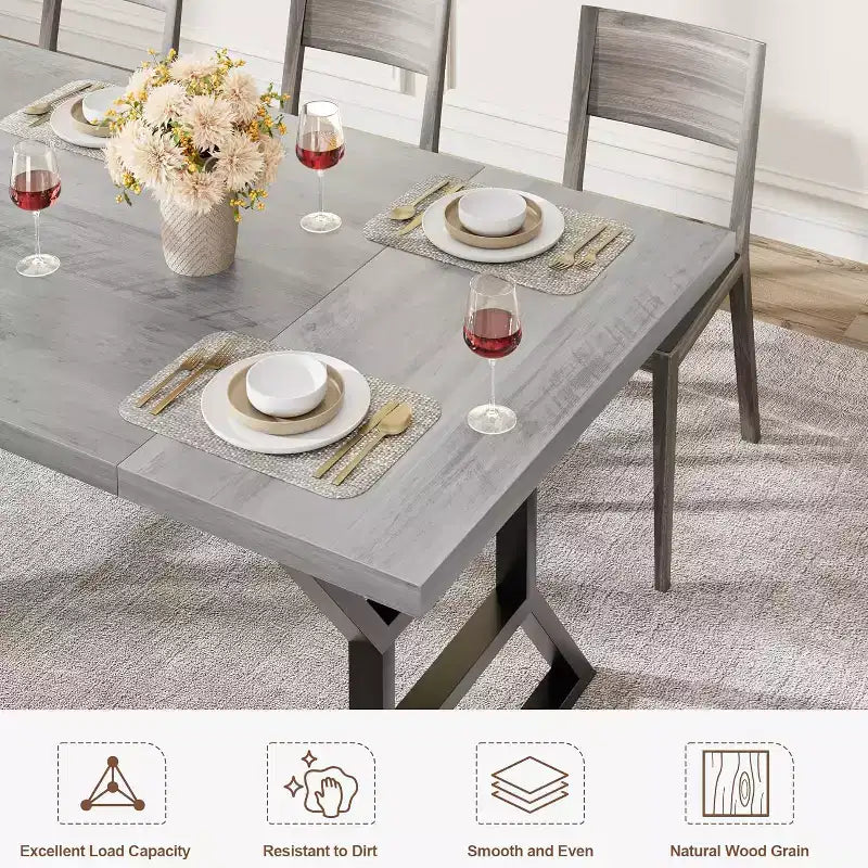 71 Inch Dining Table for 6 to 8 People, Rustic Style Rectangle Kitchen Table, Geometric Metal Legs, Modern Farmhouse Style, for Kitchen