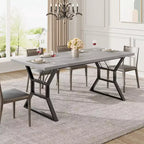 71 Inch Dining Table for 6 to 8 People, Rustic Style Rectangle Kitchen Table, Geometric Metal Legs, Modern Farmhouse Style, for Kitchen