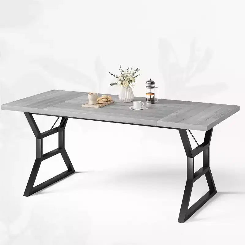 71 Inch Dining Table for 6 to 8 People, Rustic Style Rectangle Kitchen Table, Geometric Metal Legs, Modern Farmhouse Style, for Kitchen
