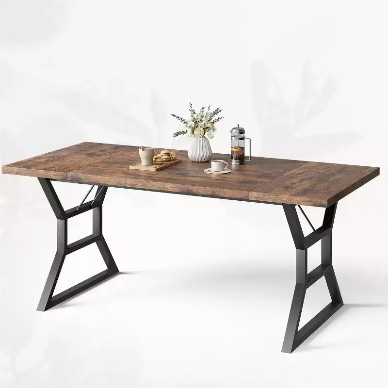 Tavolo da Pranzo da 180 cm per 6-8 Persone, Tavolo da Cucina Rettangolare Rustico, Gambe Metalliche Geometriche, Stile Moderno Fattoria, per Cucina