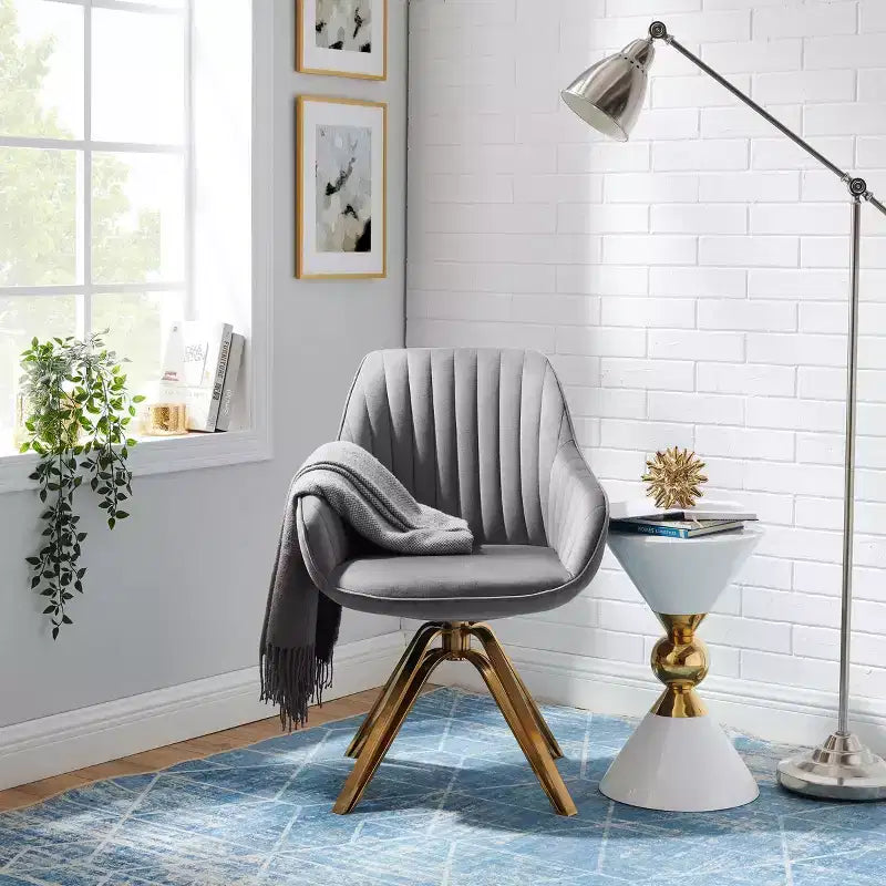 Art Leon Comfortable Velvet Swivel Accent Armchair with Golden Legs