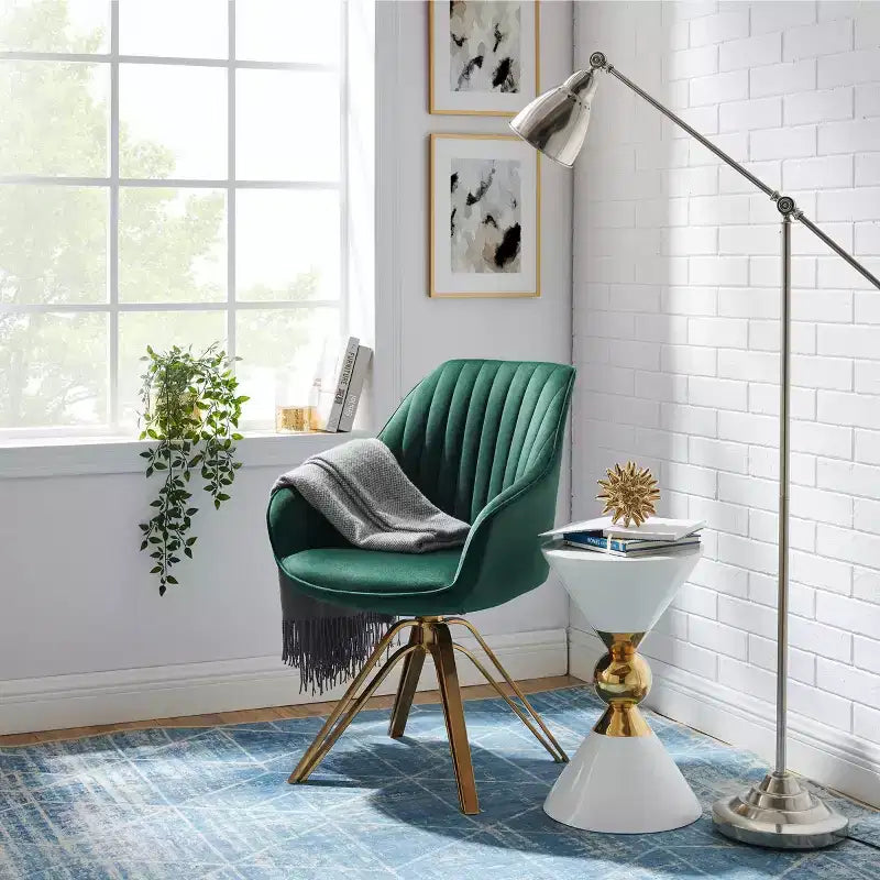 Art Leon Comfortable Velvet Swivel Accent Armchair with Golden Legs