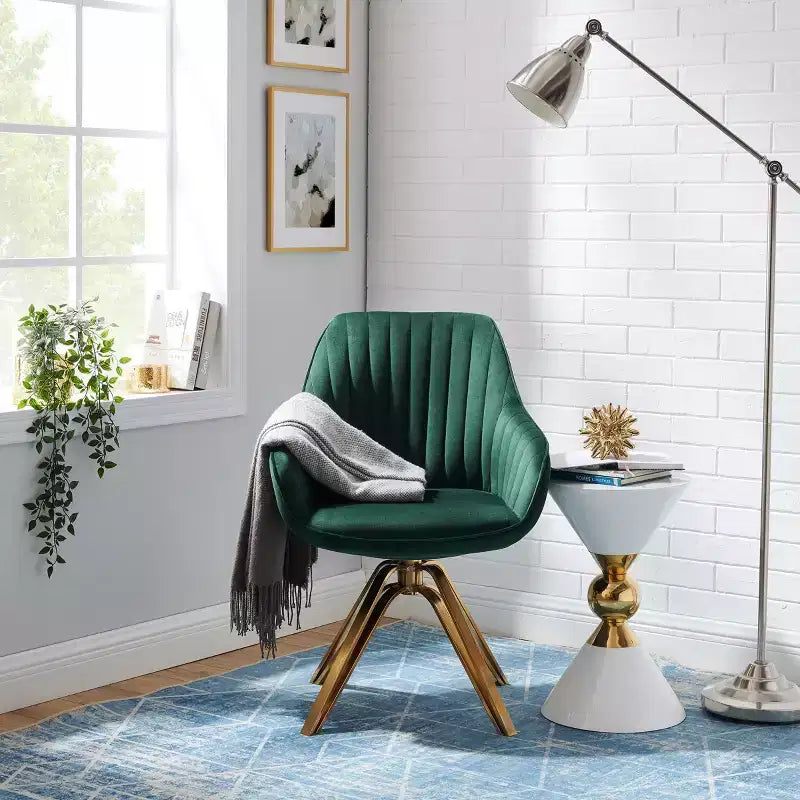 Art Leon Comfortable Velvet Swivel Accent Armchair with Golden Legs