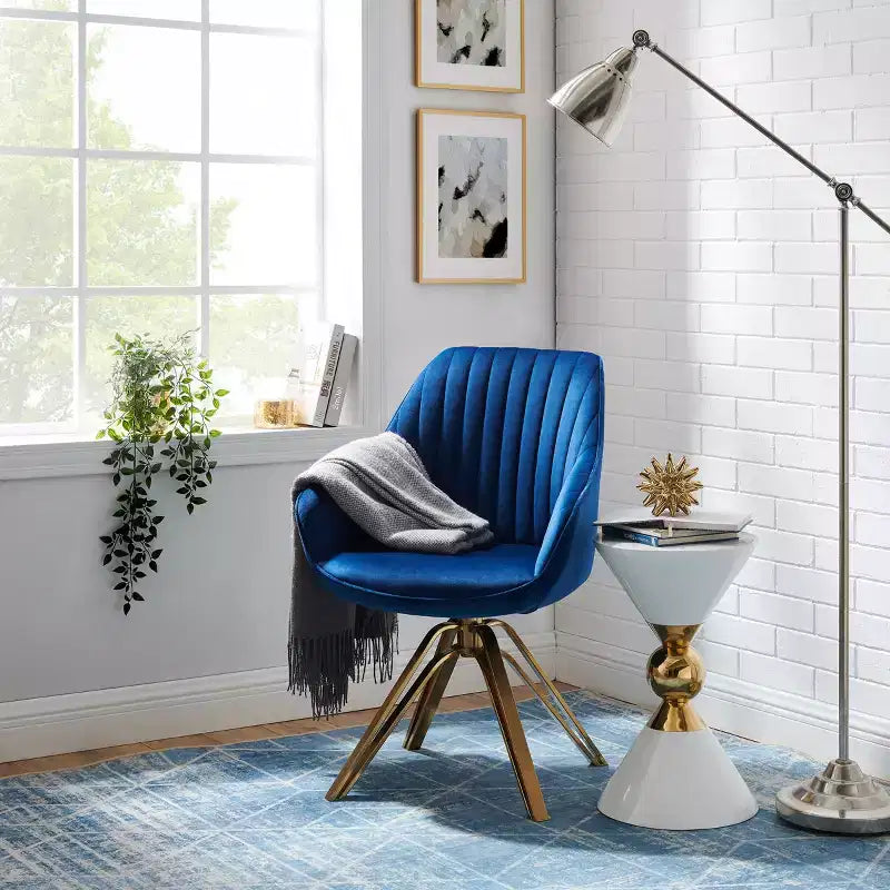 Art Leon Comfortable Velvet Swivel Accent Armchair with Golden Legs