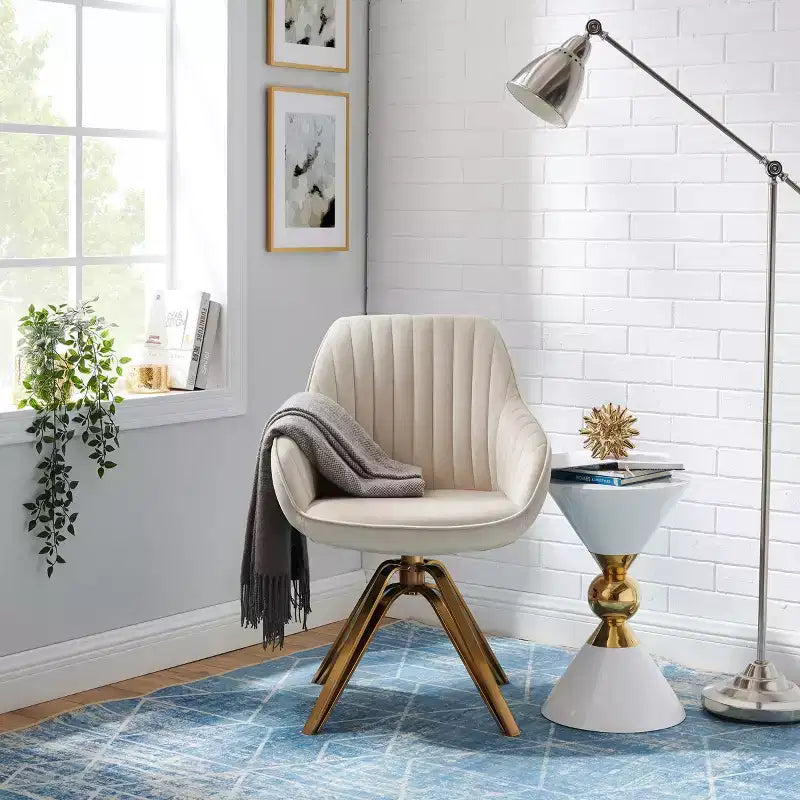 Art Leon Comfortable Velvet Swivel Accent Armchair with Golden Legs
