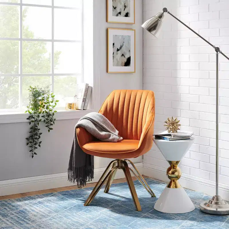Art Leon Comfortable Velvet Swivel Accent Armchair with Golden Legs
